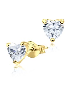 Gold Plated Heart CZ Silver Earrings STS-2617-GP